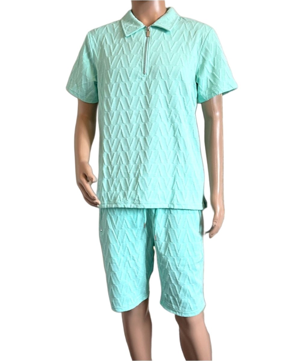 Zayne Paris Blauwe Zomerset – Heren Short Set met Rits – 95% Polyester 5% Spandex - Skone Store