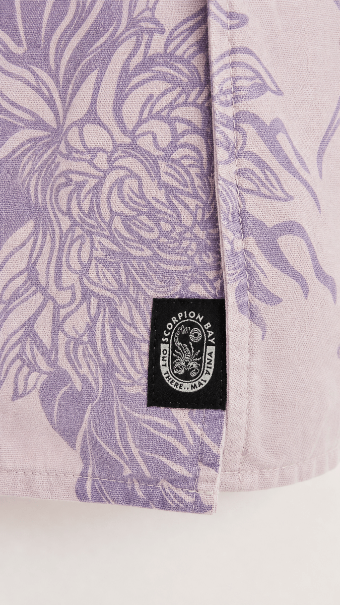 Scorpion Bay Heren Overhemd Korte Mouw – Lila Bloemenprint – 100% Katoen - Skone Store