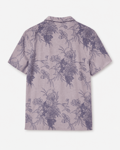 Scorpion Bay Heren Overhemd Korte Mouw – Lila Bloemenprint – 100% Katoen - Skone Store