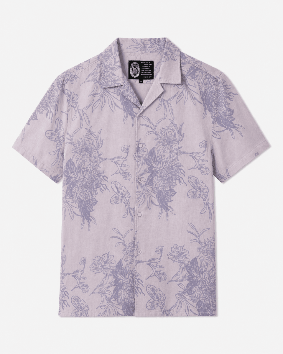 Scorpion Bay Heren Overhemd Korte Mouw – Lila Bloemenprint – 100% Katoen - Skone Store
