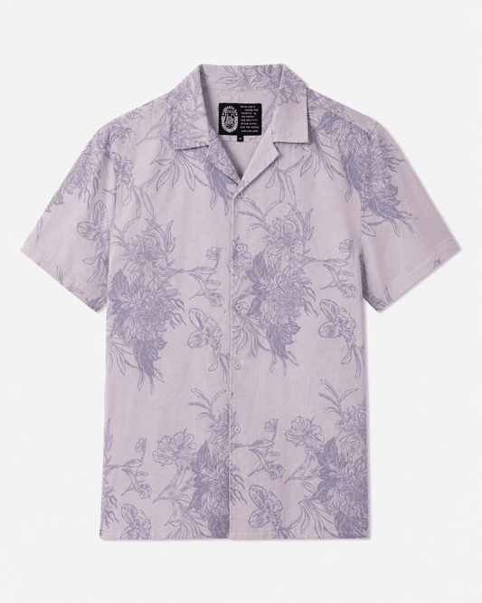Scorpion Bay Heren Overhemd Korte Mouw – Lila Bloemenprint – 100% Katoen - Skone Store