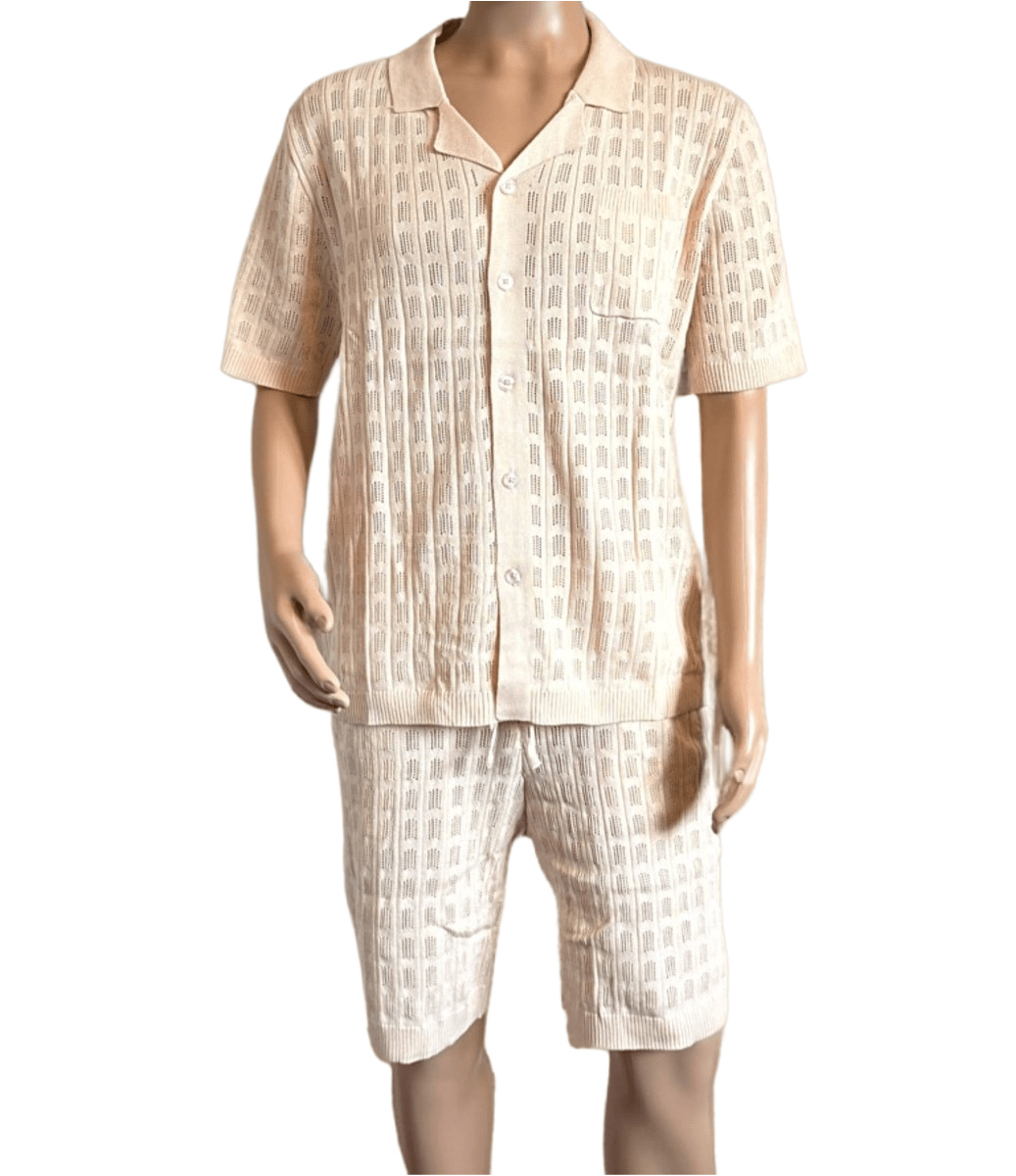 Zayne Paris Beige Zomerset – Heren Twee - Delige Set (Shirt & Short) – 70% Viscose 30% Polyester - Skone Store